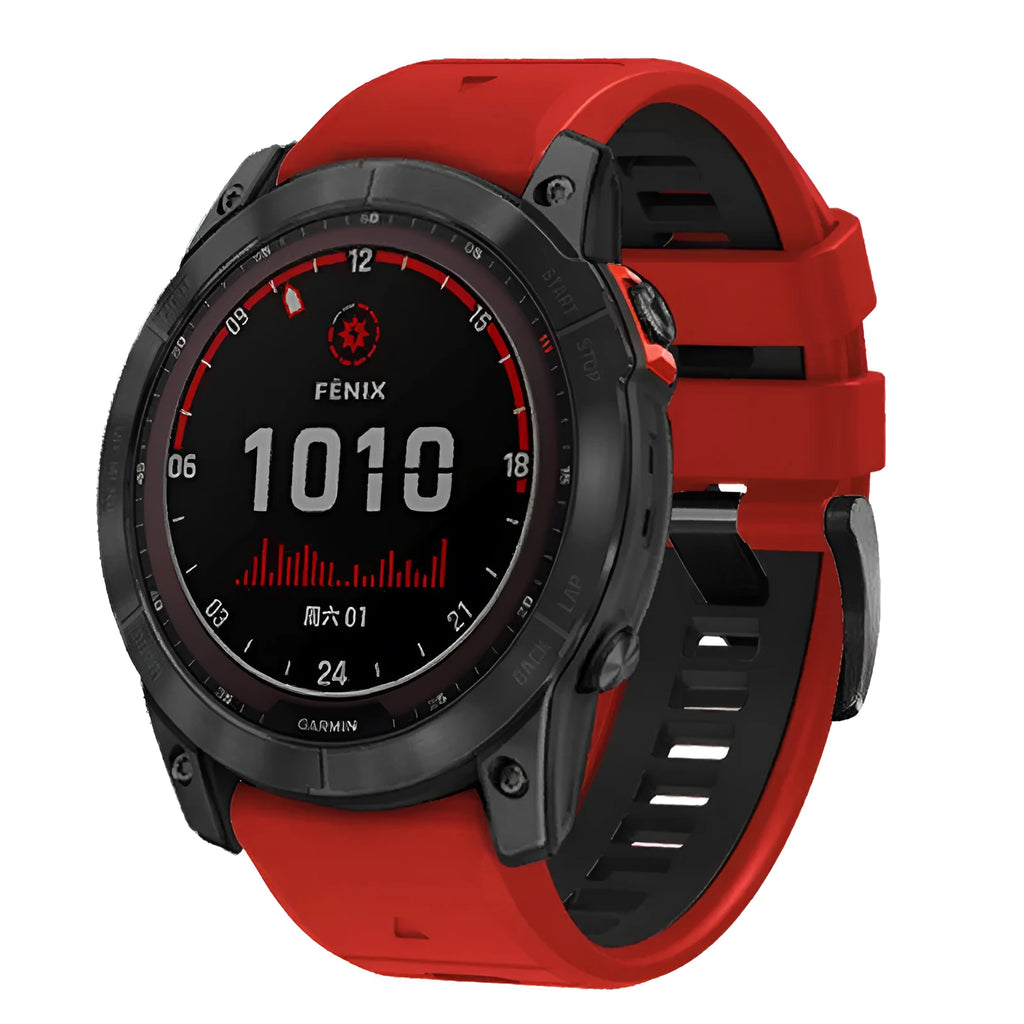 Fenix87pro6 two-colour quick release silicone strap for Garmin Fenix watches in multiple colour options.