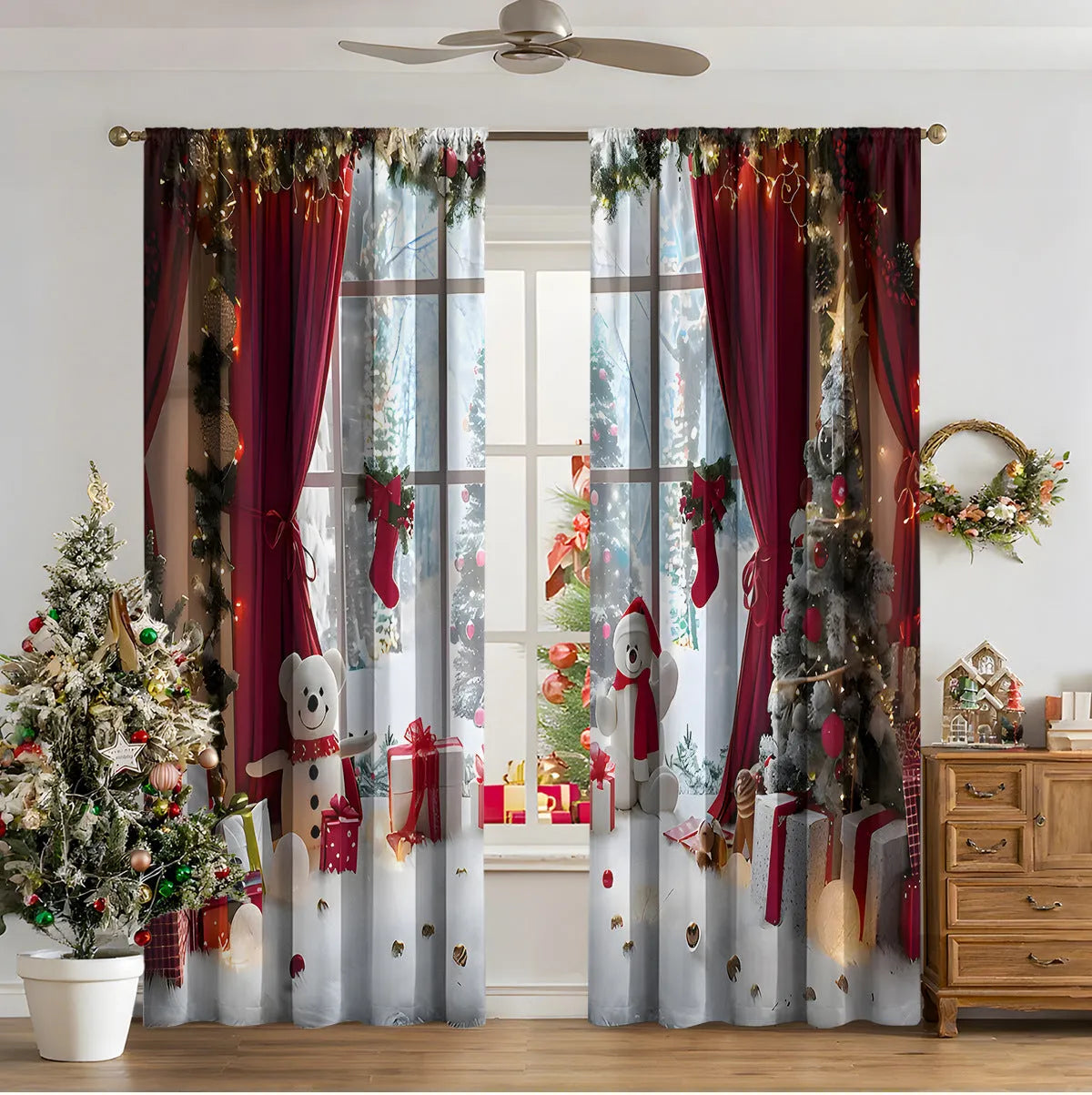 3D digital printed Christmas curtains in polyester with modern simplicity design