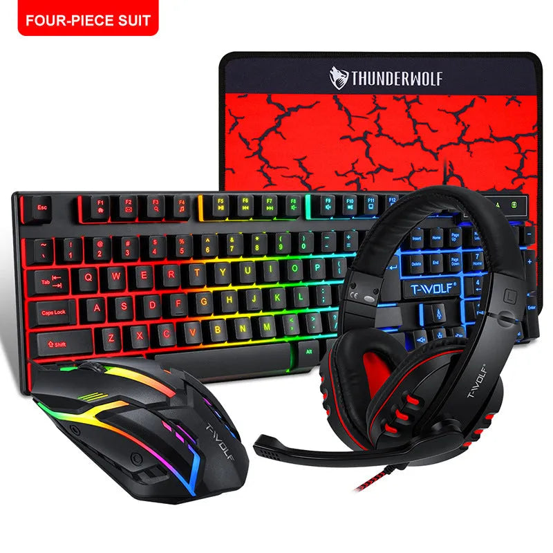Thunder Wolf T800 wired USB keyboard and mouse gaming bundle set with luminous effects