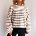Women's vintage stripe knitted top with round neck and long loose sleeves in polyester fabric