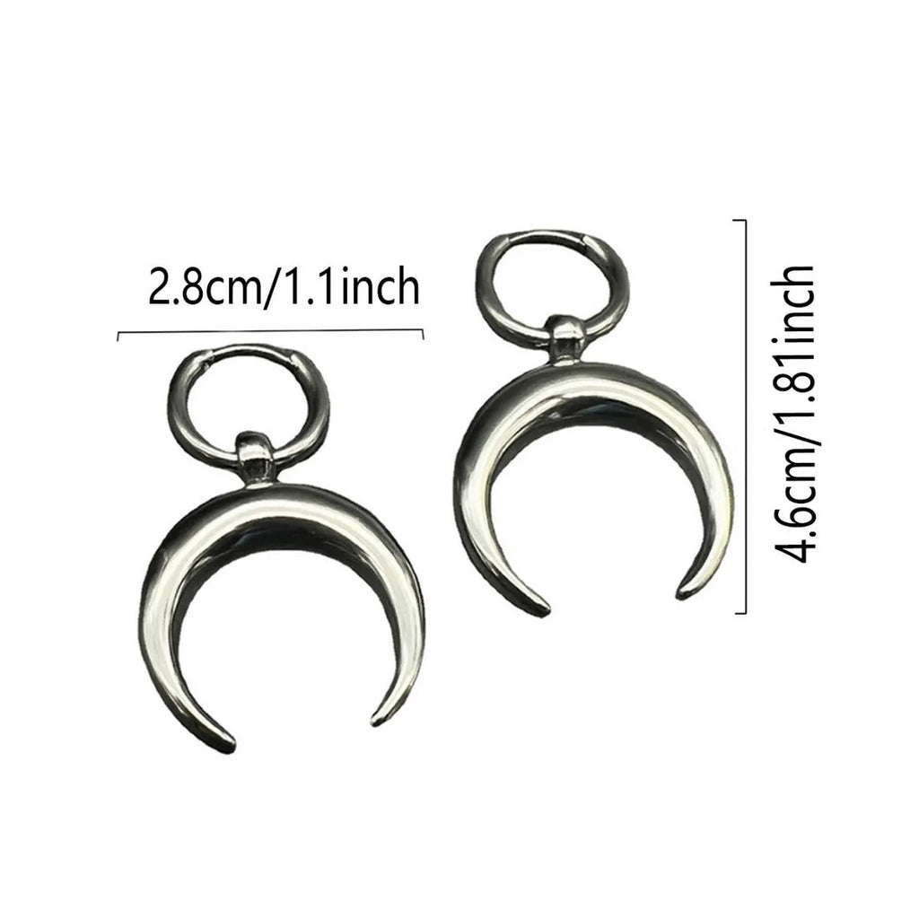 Silver alloy hoop earrings with moon detail and geometric shaping