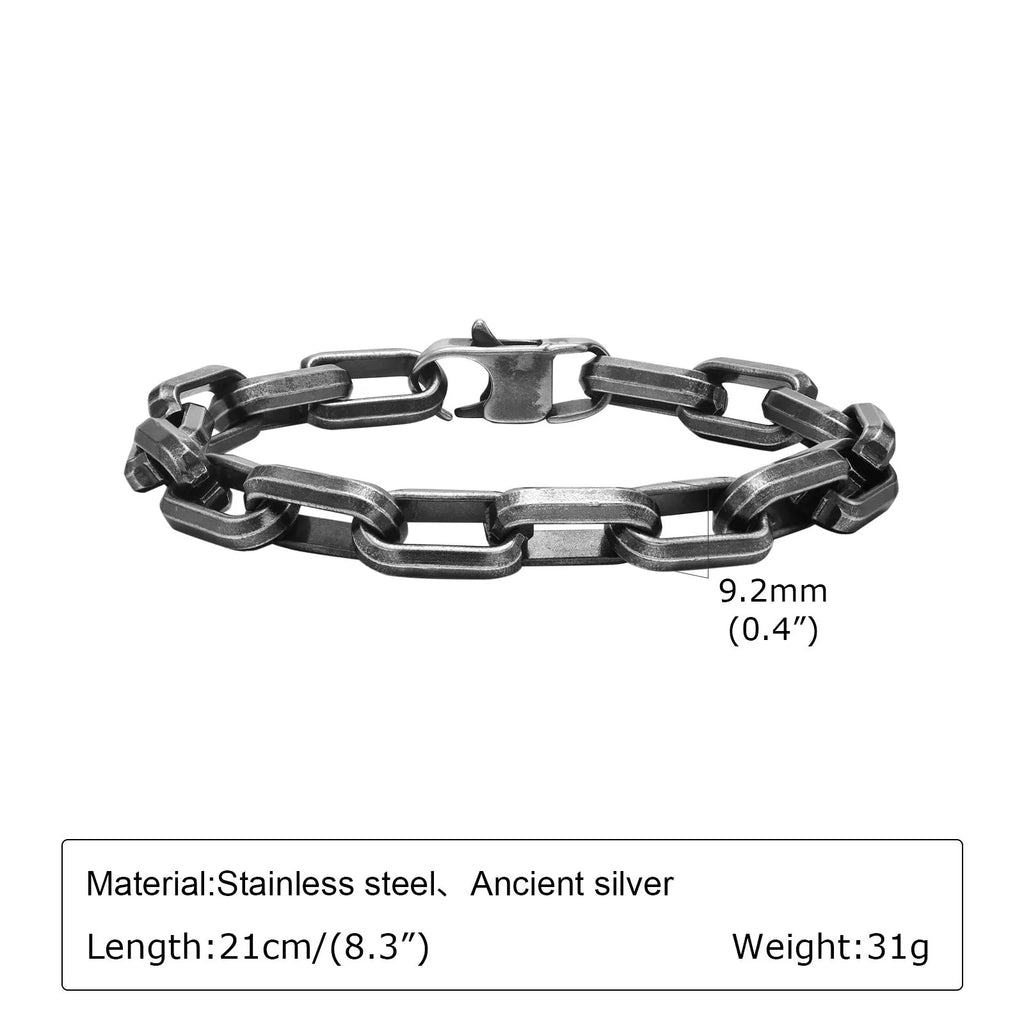 Men's stainless steel square chain bracelet in steel, gold, black and retro colour options