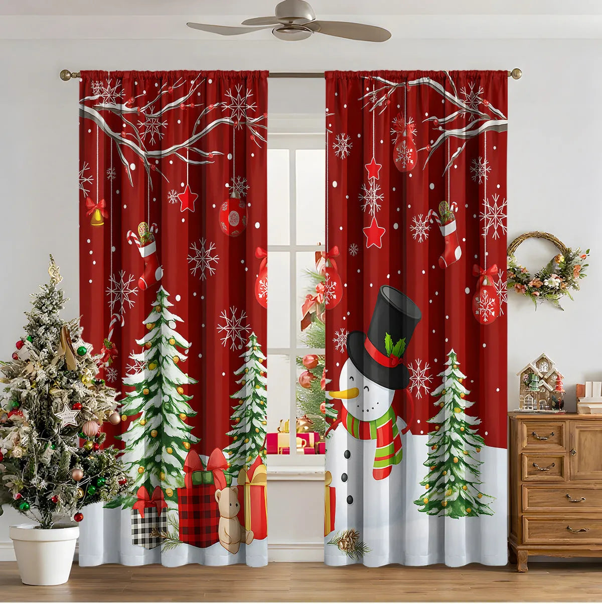 3D digital printed Christmas curtains in polyester with modern simplicity design