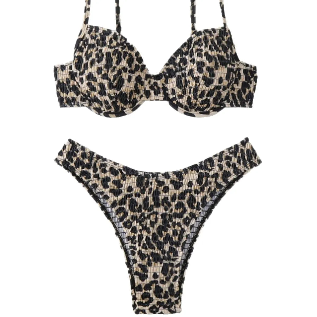 Leopard point patterned backless bikini set for women in brown mixed colour