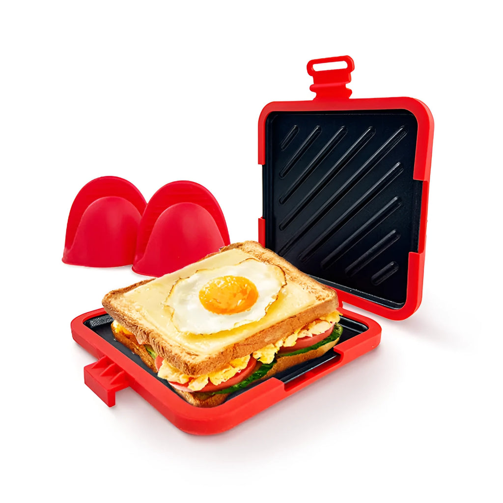 Silicone baking tray with anti-scald handbag handles and matching gloves in red colour