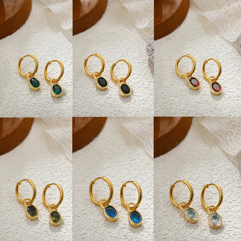 Women's copper oval zircon earrings in retro style with six colour options