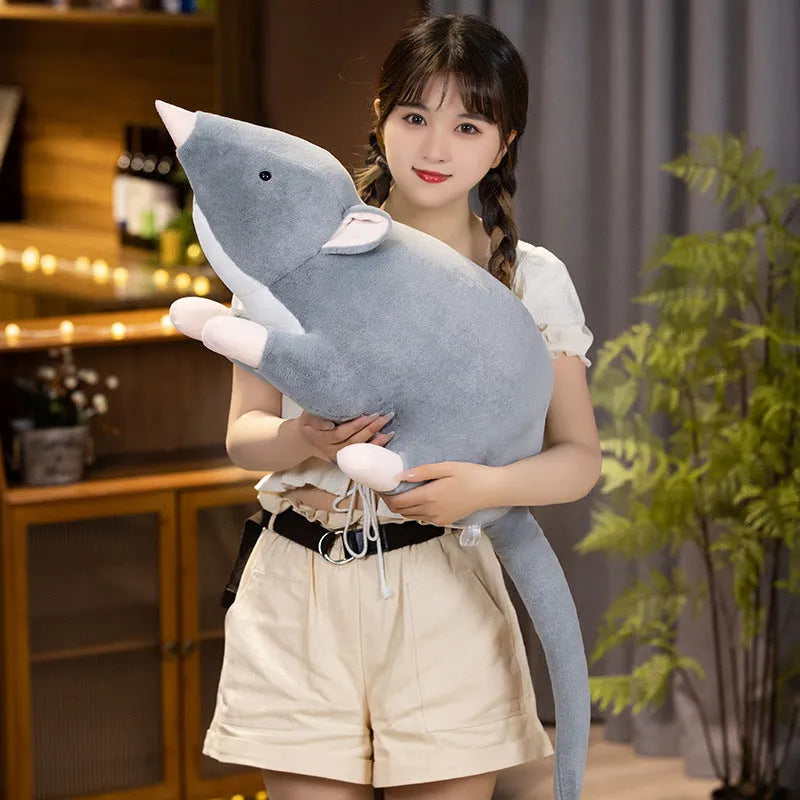 Cartoon-style grey mouse plush doll stuffed toy in small, medium, and large sizes.