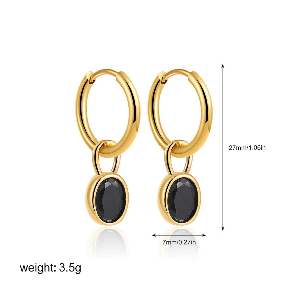 Women's copper oval zircon earrings in retro style with six colour options
