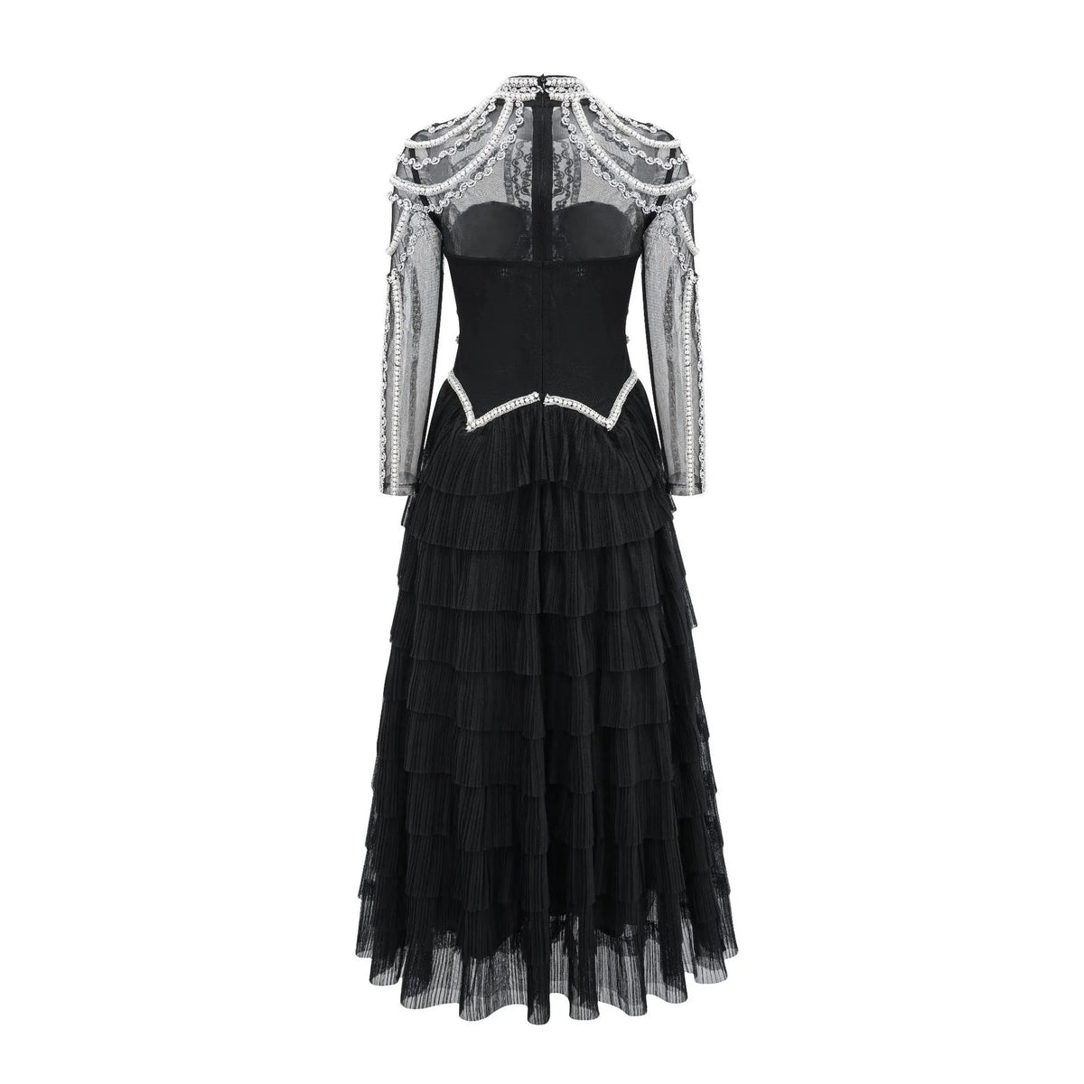 Women's long sleeve beaded dress in polyester fabric with mid waist design