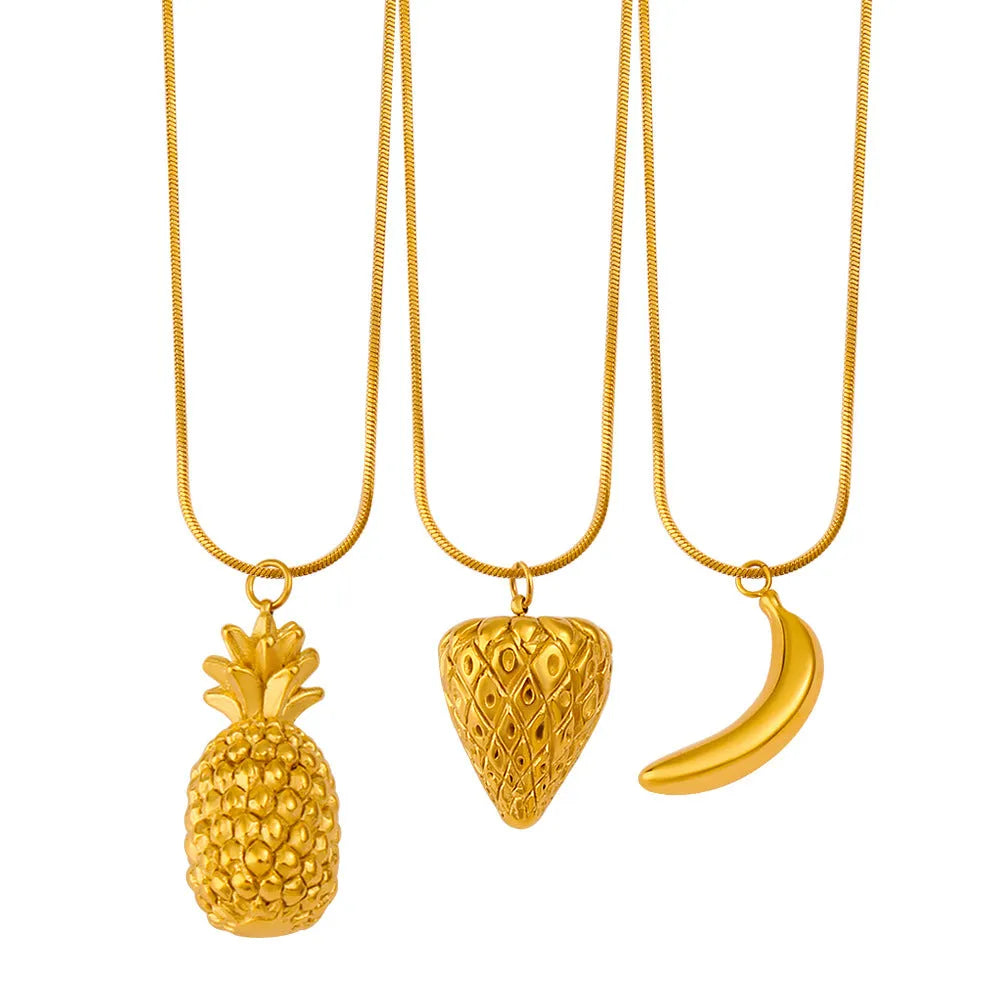 Stainless steel necklace with a fruit-shaped pendant on a regular chain.