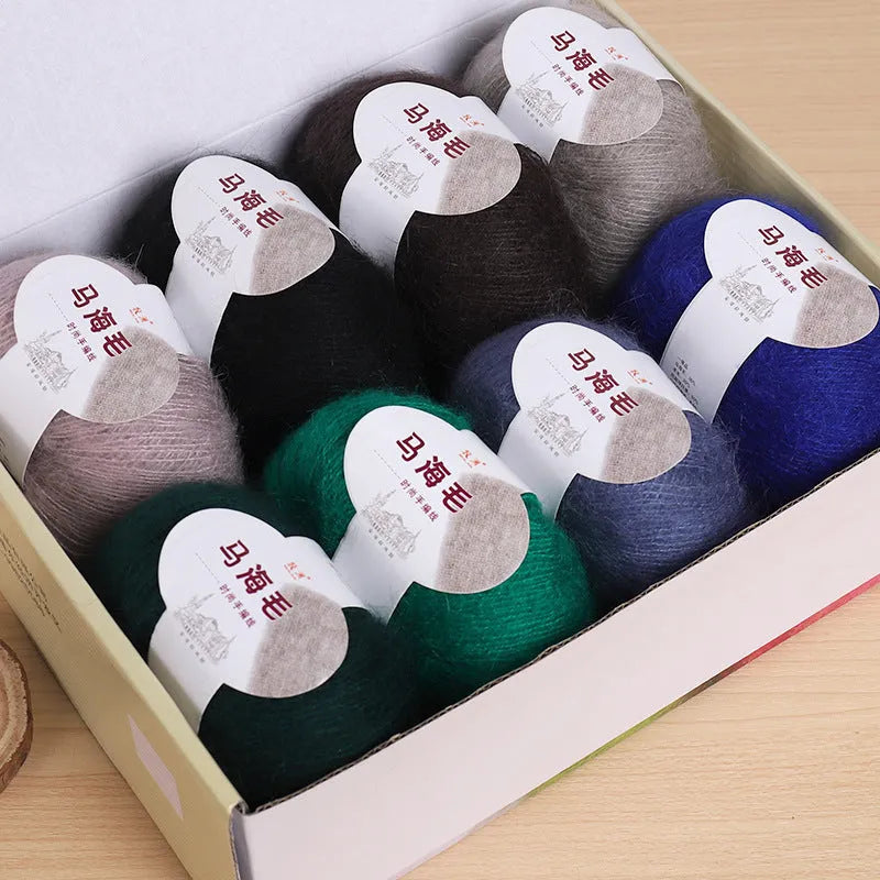 Mohair scarf DIY kit with wool ball and Inverness thread in assorted colours