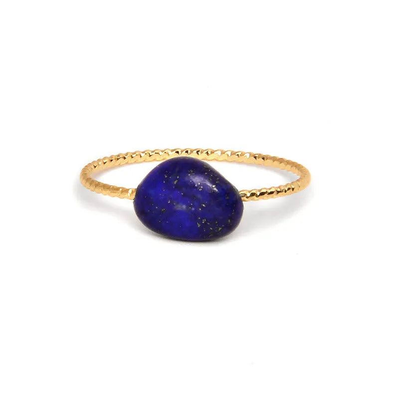 Women's coloured agate ring with geometric design showing natural stone variations