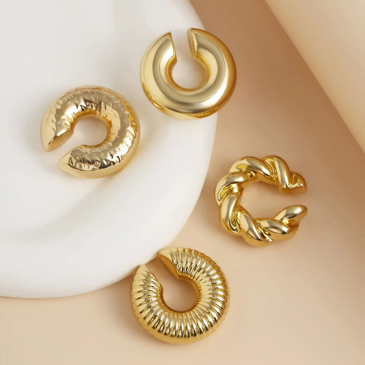 Gold and silver geometric clip-on earrings set for women with non-pierced design