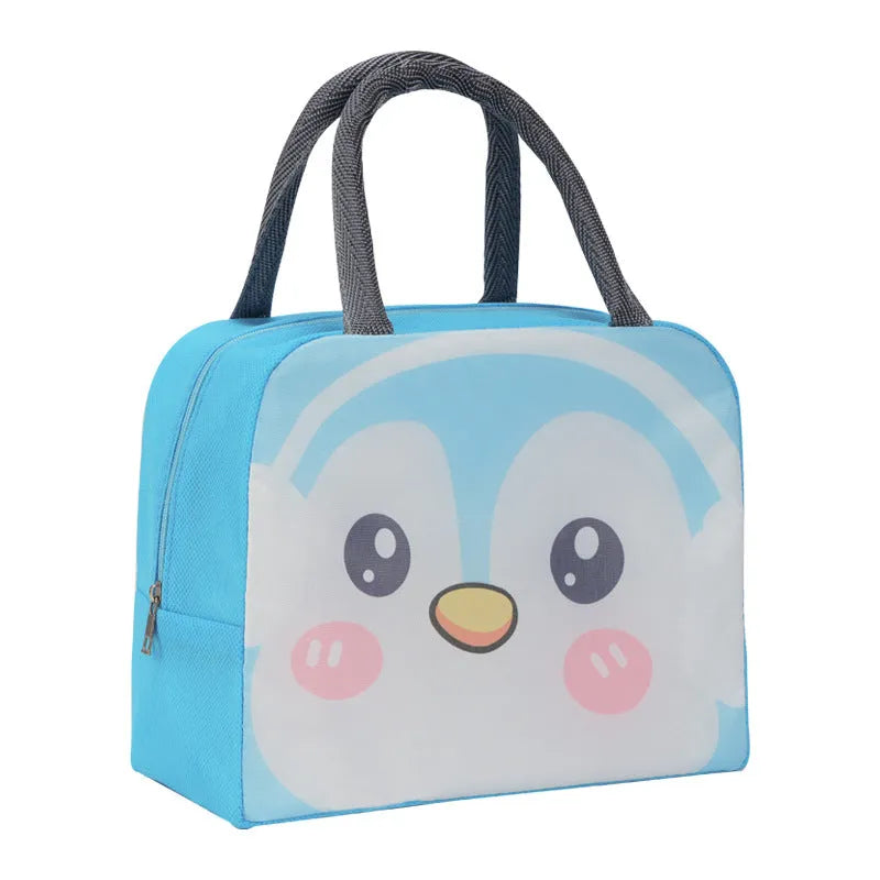 Cartoon insulated lunch box bag for children in multiple colour options with aluminium foil lining.