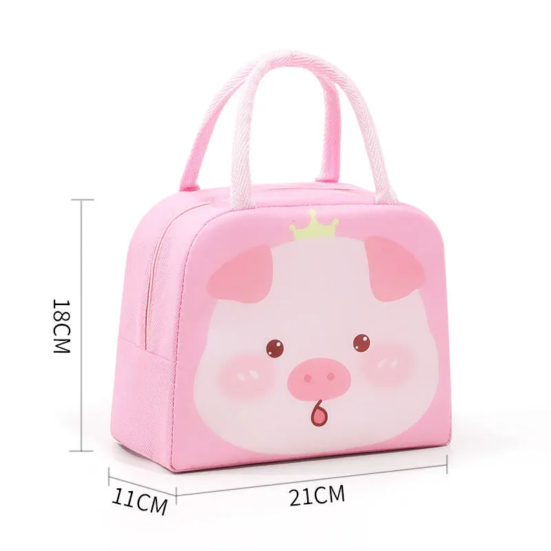 Cartoon insulated lunch box bag for children in multiple colour options with aluminium foil lining.