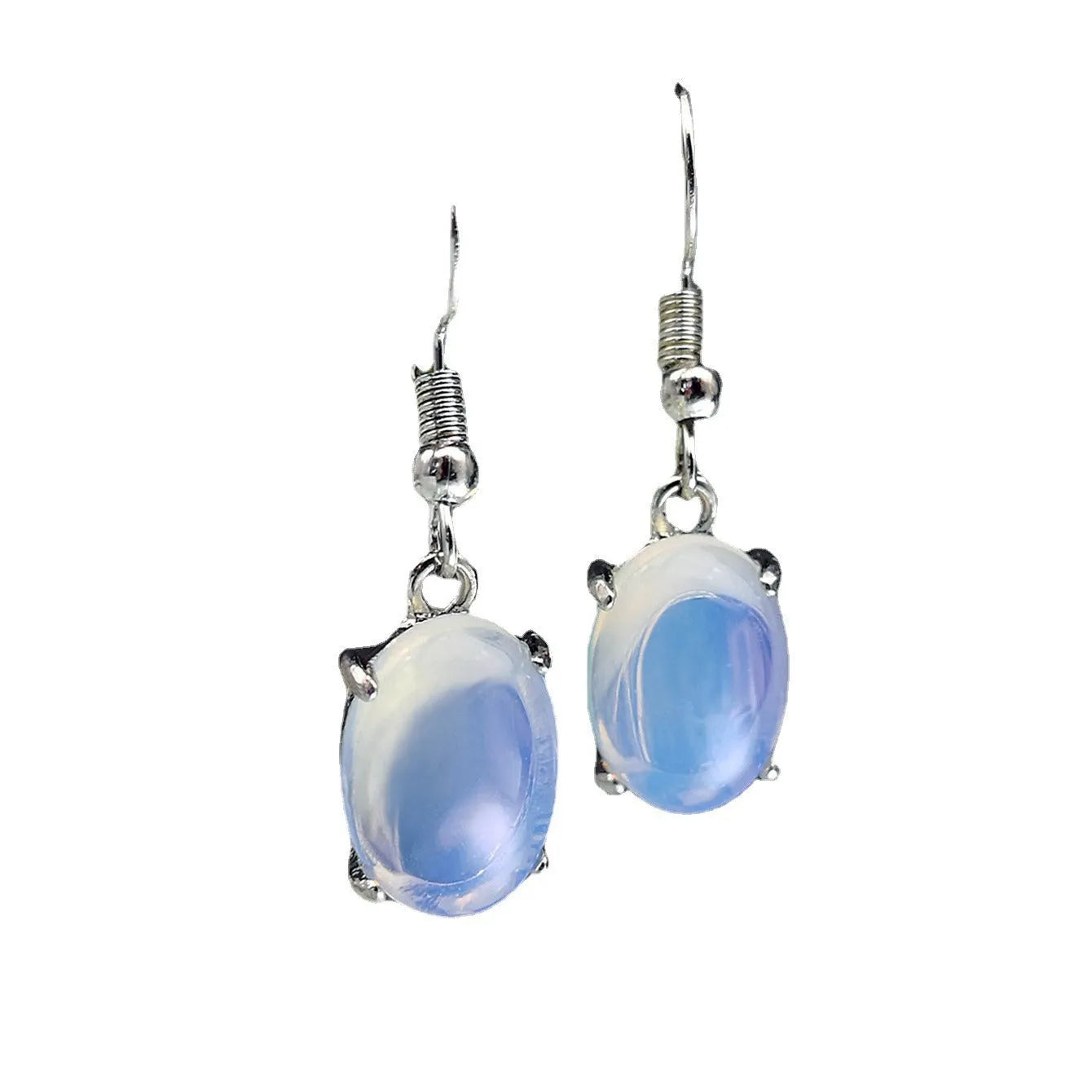 Moonlight white opal drop earrings with ellipse shape and alloy electroplated finish