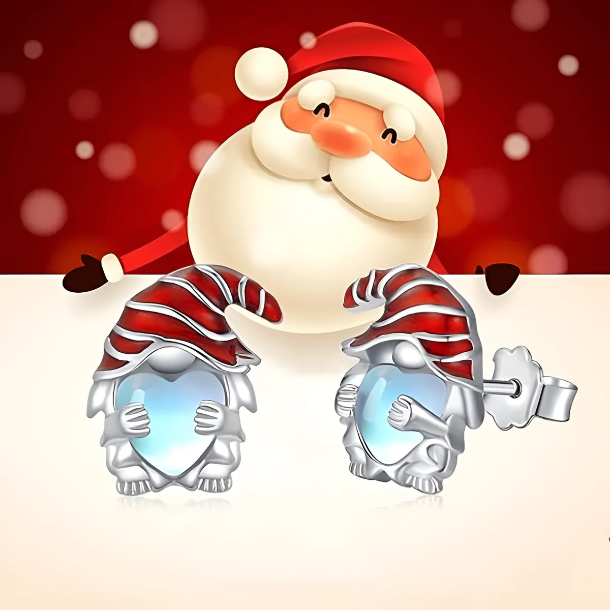 Women's heart-shaped earrings with Santa Claus design in white gold colour