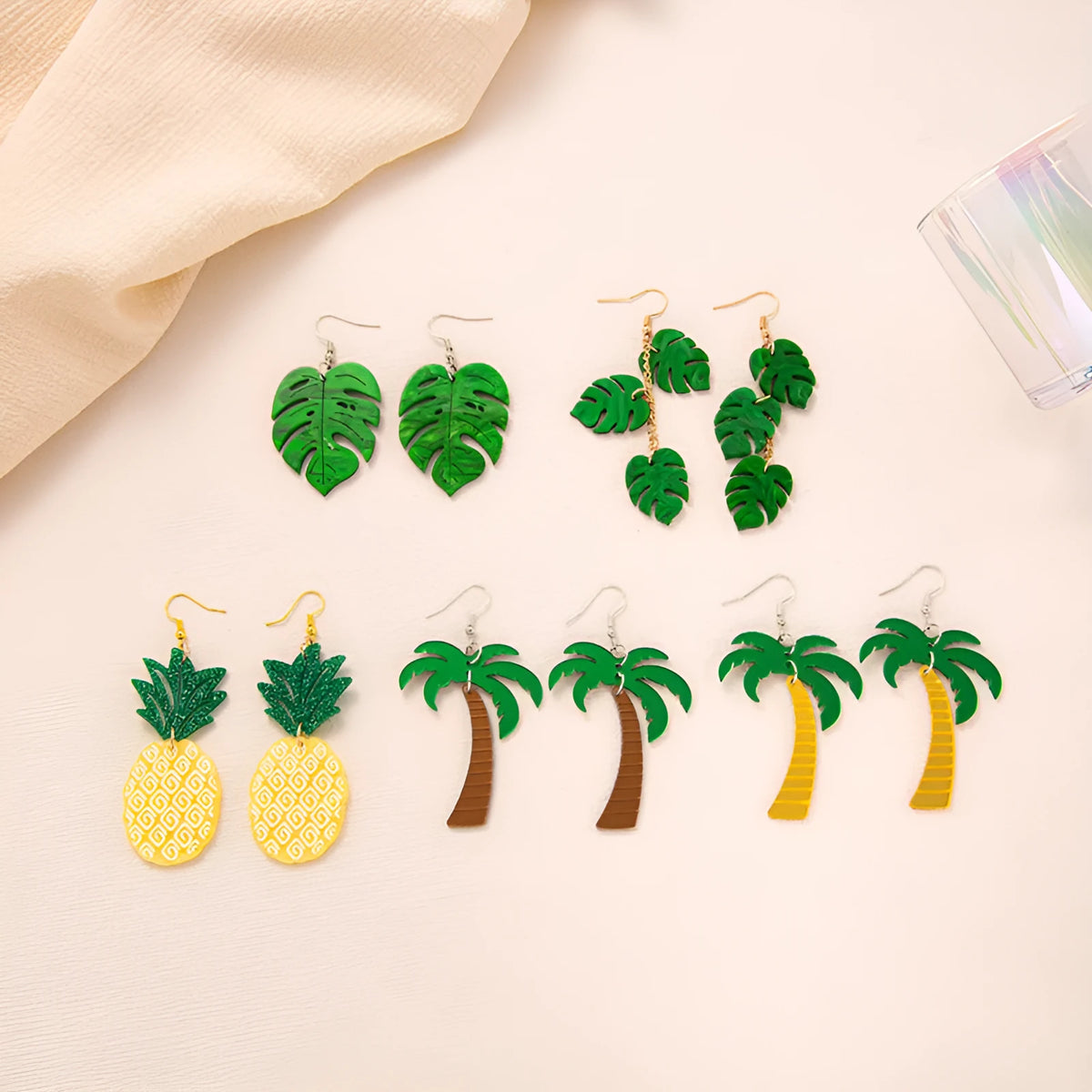 Acrylic drop shape earrings with hook backings in summer colour variations