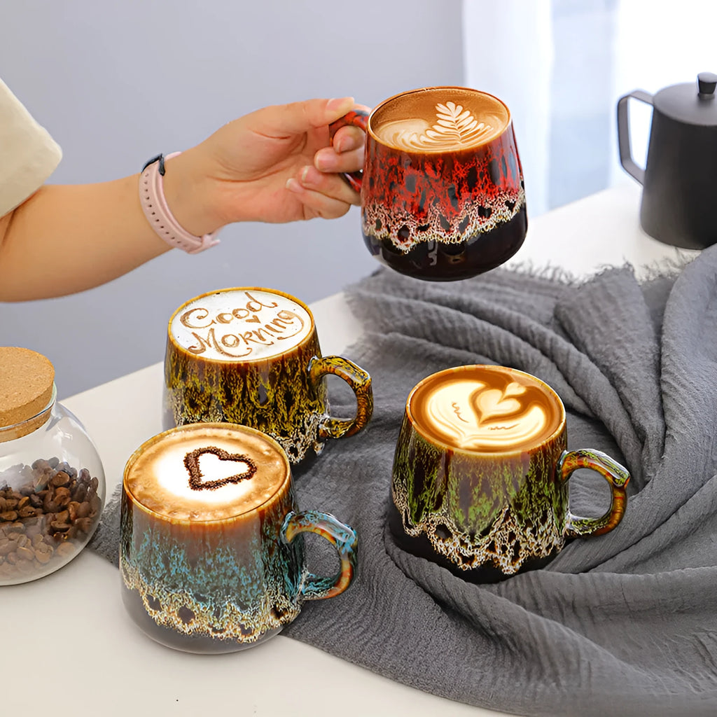 Creative couple-themed coffee mug with retro design, 8.5cm tall with 400ml capacity