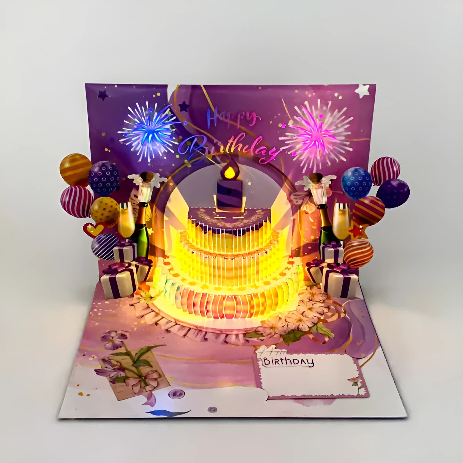 3D pop-up cake greeting card with Chinese ink style artwork, showing dimensional depth