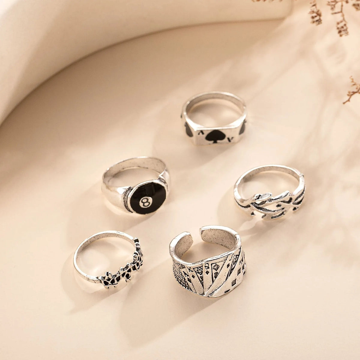 Black alloy poker ring with retro spade card design for women's fashion jewellery.