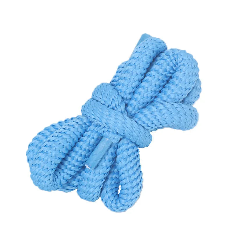 Set of oval shoelaces in multiple colours showing the 1.0 cm wide flat rope and length options.