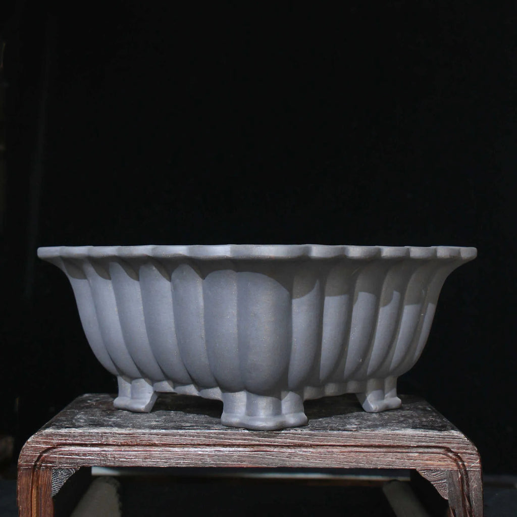 Purple sand ceramic square bonsai pot with classical styling for desktop plant display