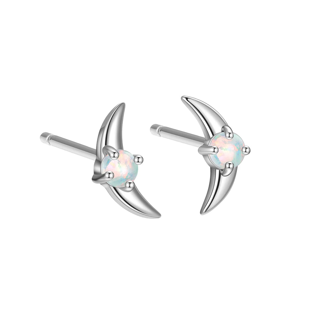 Geometric women's stud earrings in 925 silver with coloured stone accents