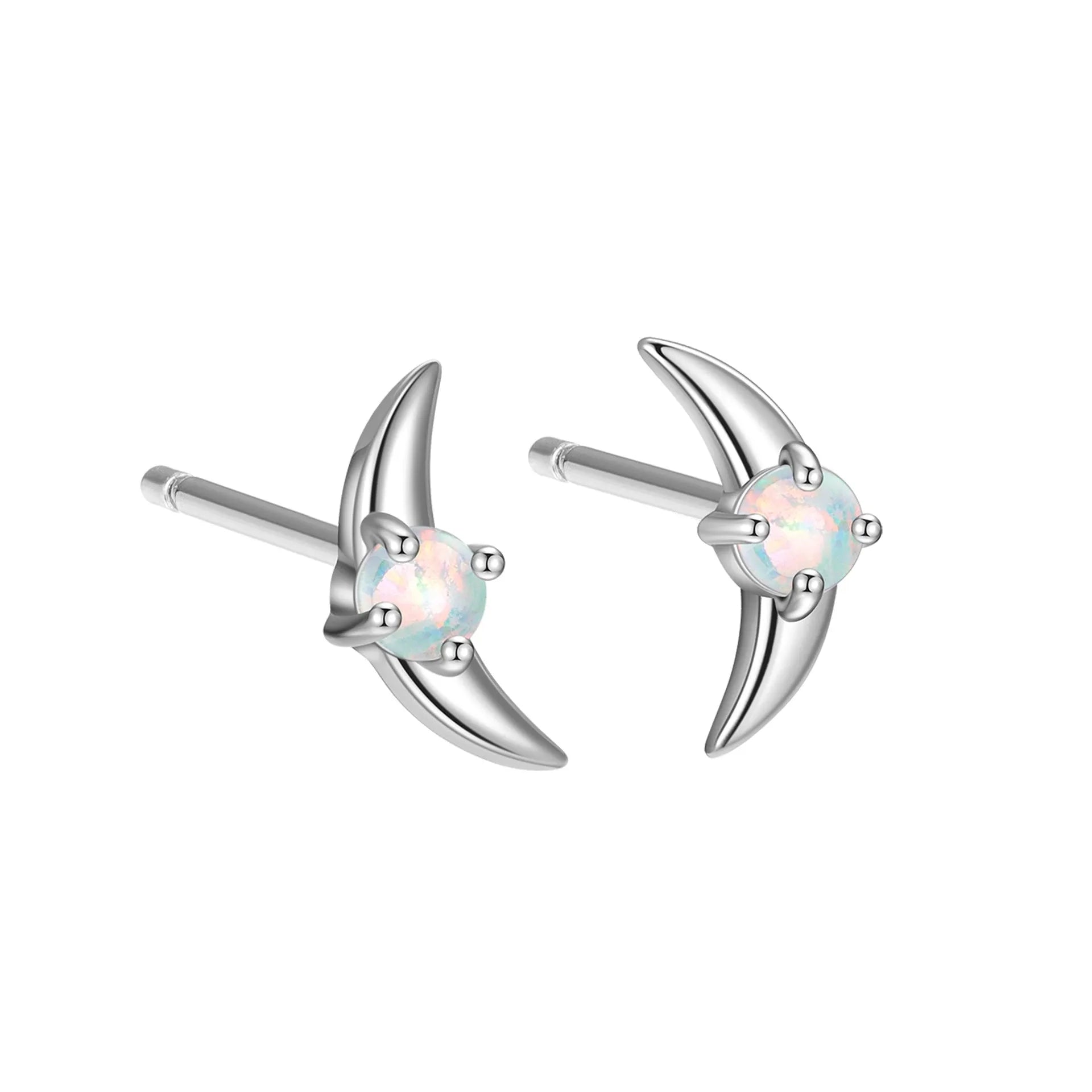 Geometric women's stud earrings in 925 silver with coloured stone accents