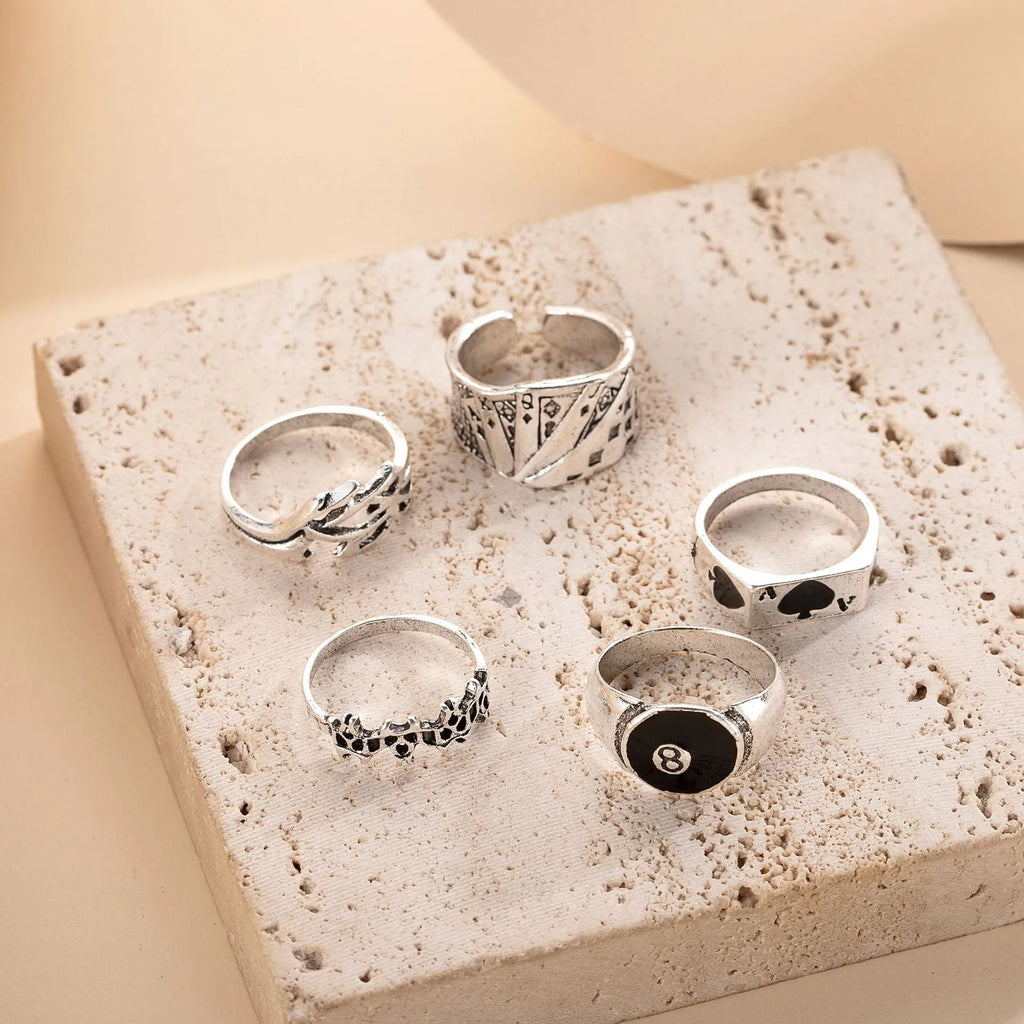 Black alloy poker ring with retro spade card design for women's fashion jewellery.