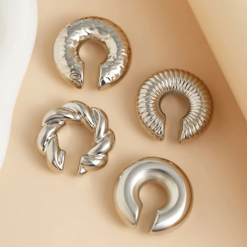 Gold and silver geometric clip-on earrings set for women with non-pierced design
