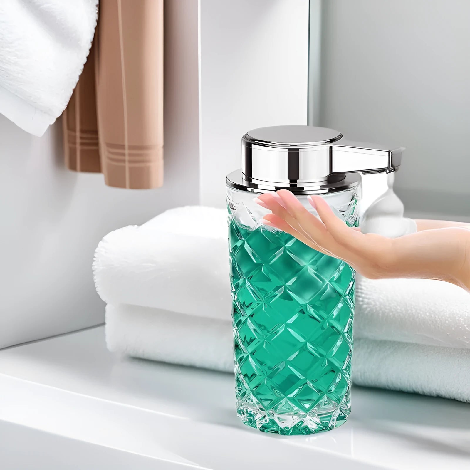 Silver automatic soap dispenser with sensor technology and USB Type-C charging port