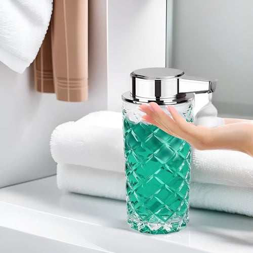 Silver automatic soap dispenser with sensor technology and USB Type-C charging port