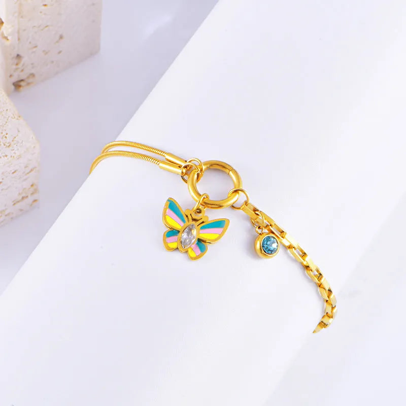 Gold titanium steel butterfly necklace and bracelet set with snake bone chain for women