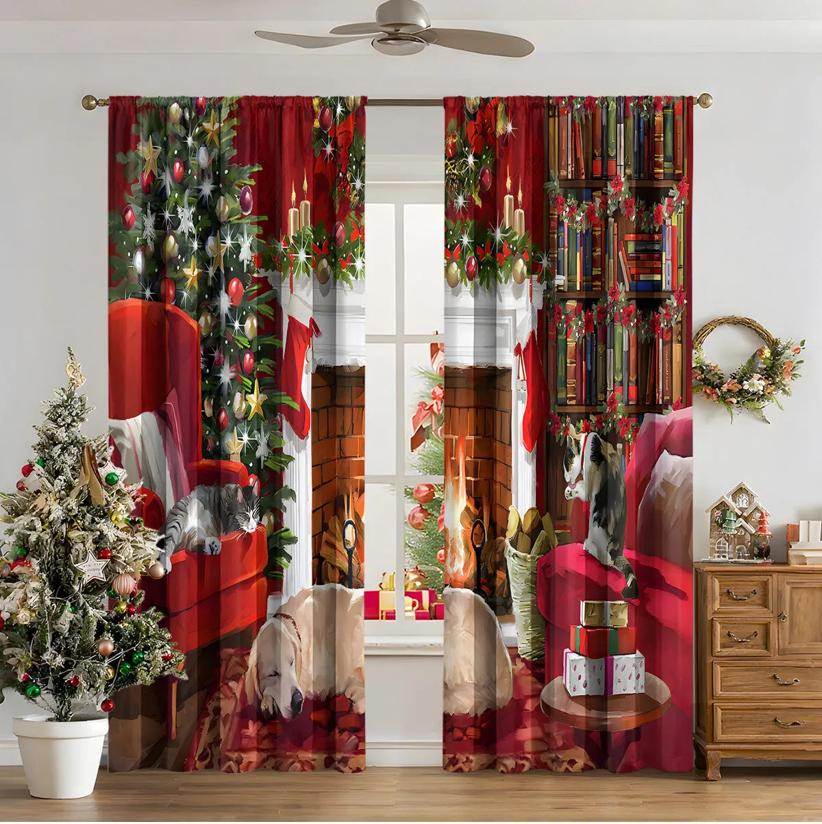 3D digital printed Christmas curtains in polyester with modern simplicity design
