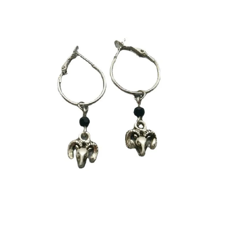 Silver alloy round ring earrings with Tibetan antelope design for women
