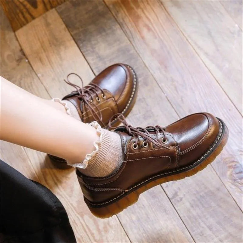 Women's black preppy style Mary Jane shoes with square low heel and round toe