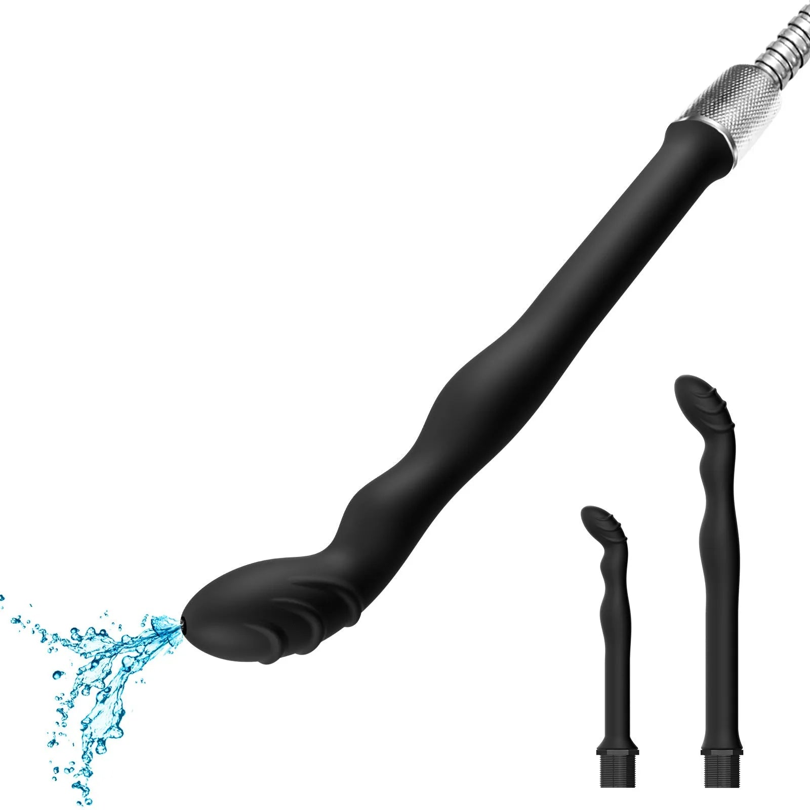 Black silicone hosepipe flusher cleaning tool shown in large and small size options