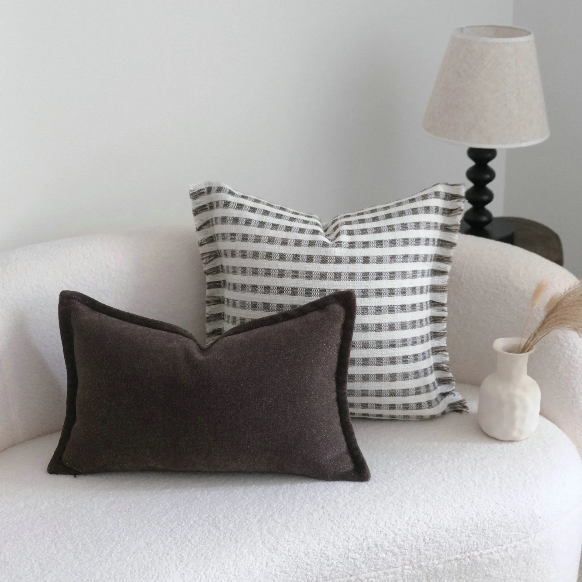 Coffee brown Chinese classical style decorative pillow cushion with stripe pattern in 45x45cm size