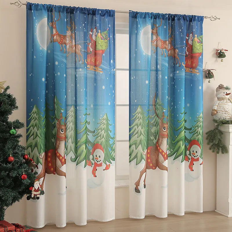 Christmas-themed printed polyester shading curtain with semi-sunshade function in rectangular shape