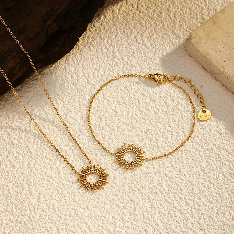 SUNFLOWER series 14K gold-plated geometric link necklace and bracelet set for women