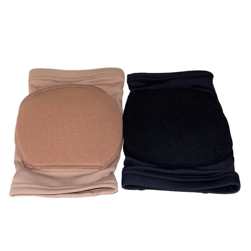 Ballet yoga knee pads in skin colour and black showing five size options XS to XL for knee protection