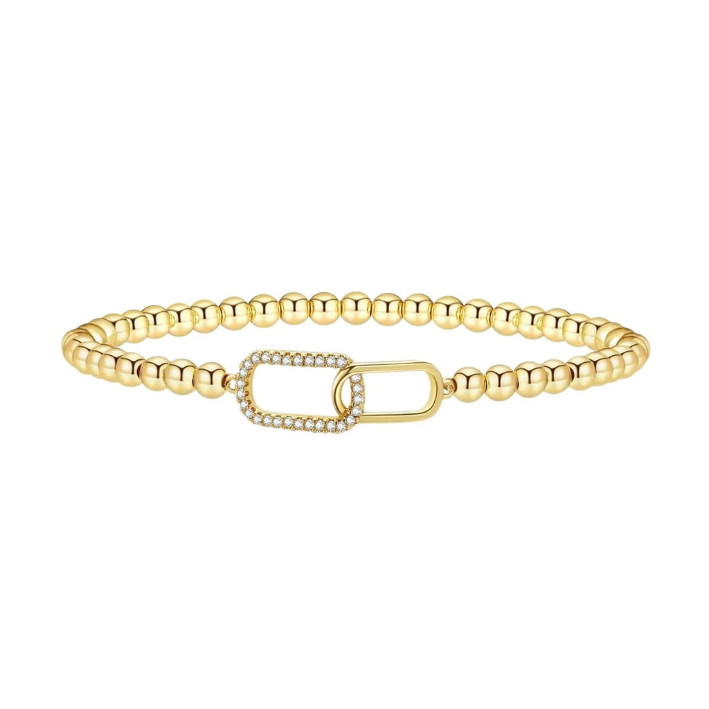 Adjustable stainless steel beaded bracelet in geometric design with round elements