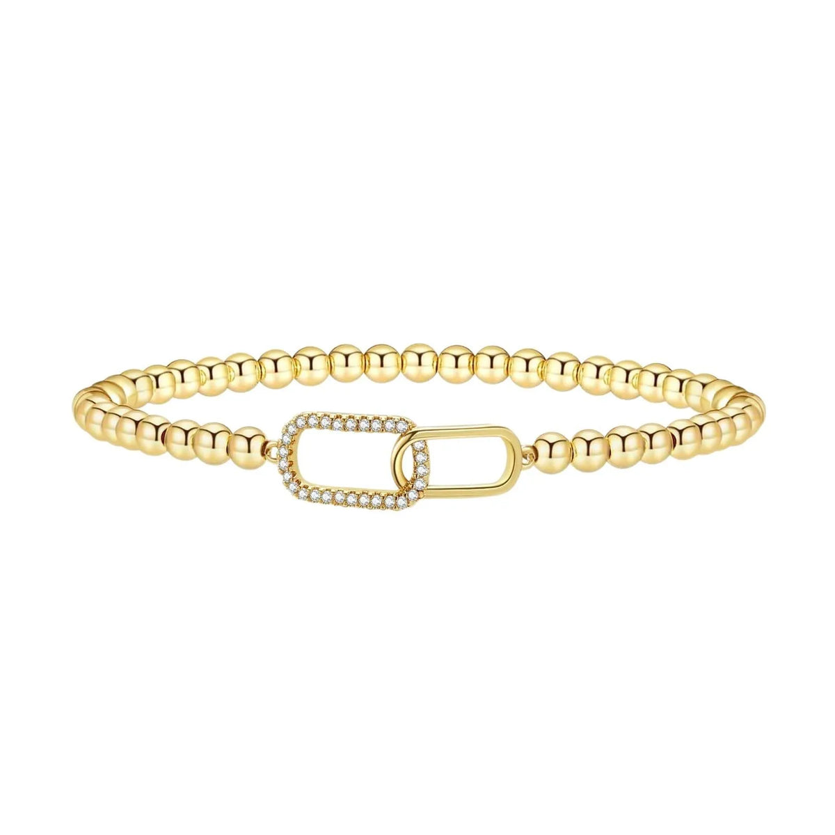 Adjustable stainless steel beaded bracelet in geometric design with round elements