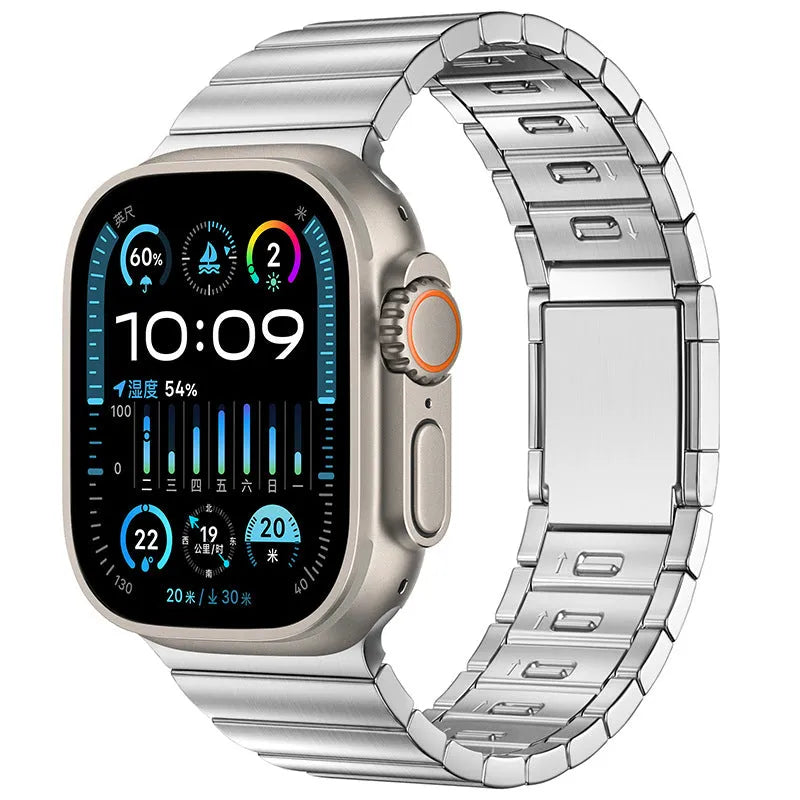 Stainless steel magnetic watch strap in black and silver for Apple Watch 42mm to 49mm sizes