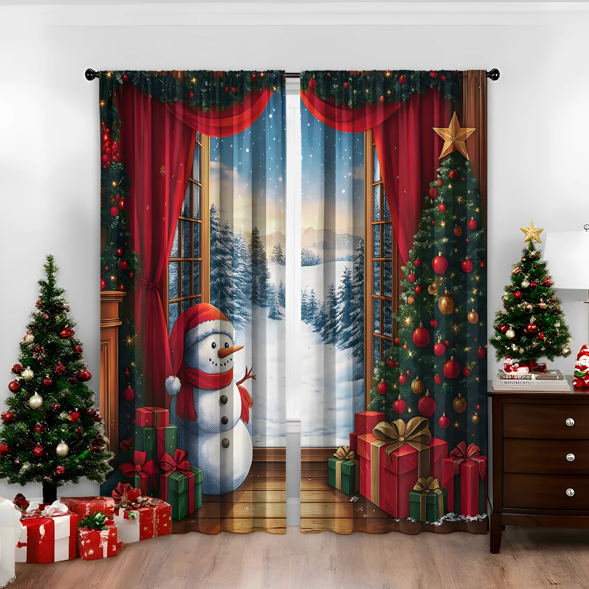 3D digital printed Christmas curtains in polyester with modern simplicity design
