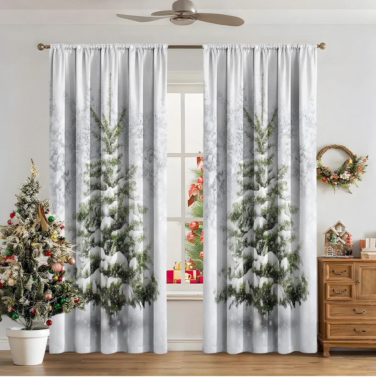 3D digital printed Christmas curtains in polyester with modern simplicity design