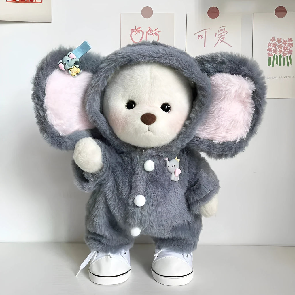 Grey elephant pattern jumpsuit for 30cm plush bear dolls