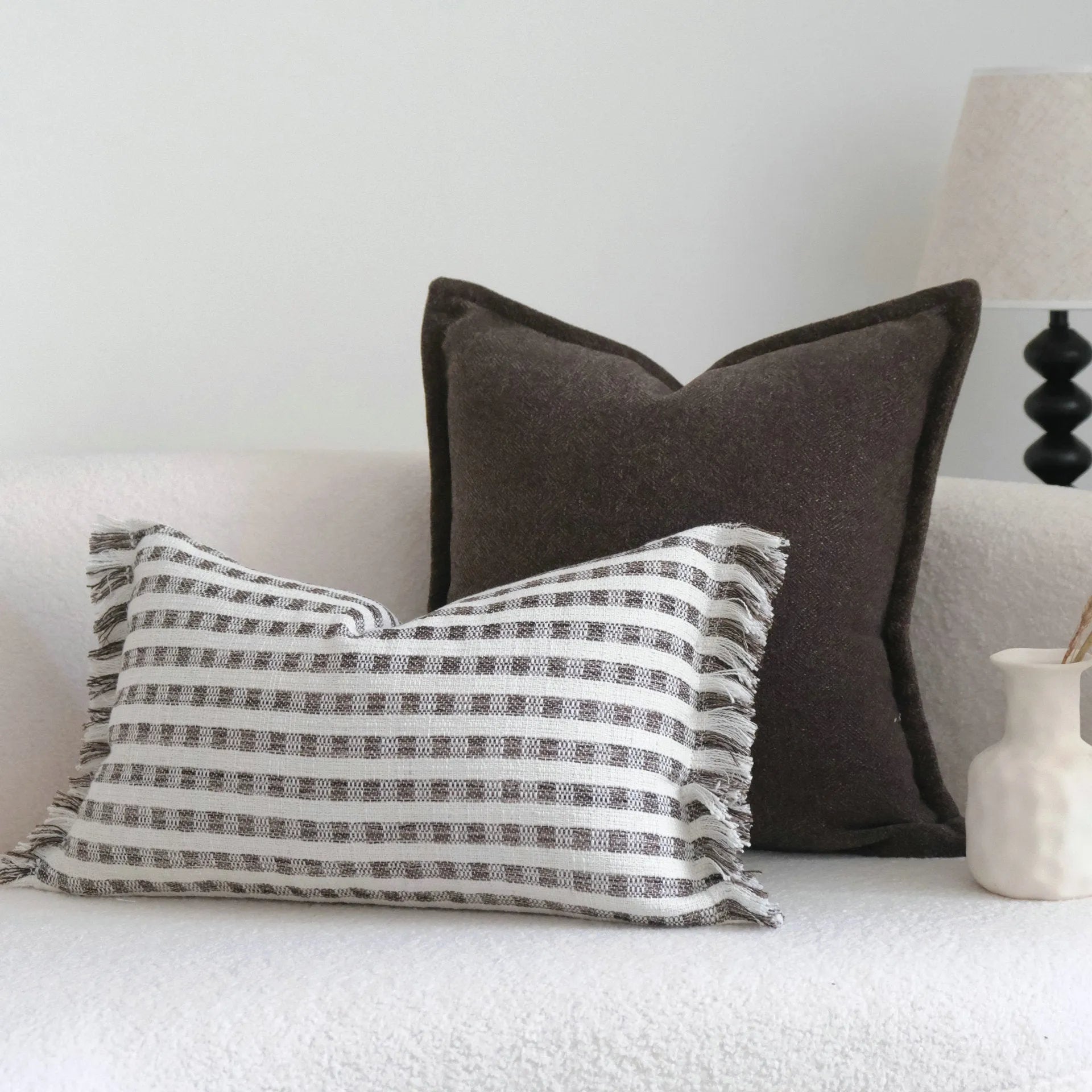 Coffee brown Chinese classical style decorative pillow cushion with stripe pattern in 45x45cm size
