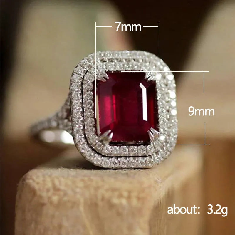 Geometric copper women's ring with square red rhinestone in sizes 6-10
